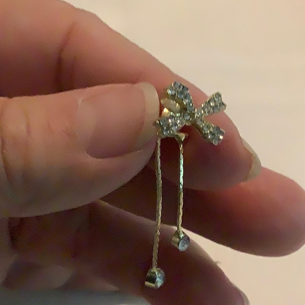 Gold Bow Earrings with Crystals